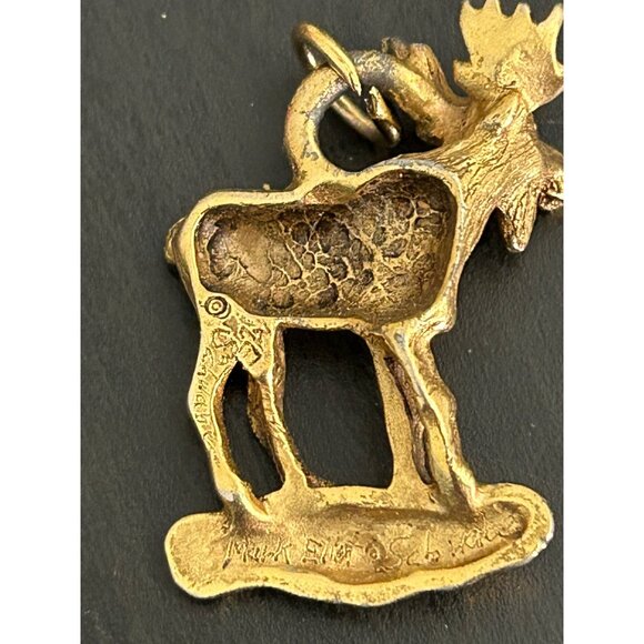 Moose Elk Charm Pendant Gold-Plated Animal Figurine Jewelry Vintage - Picture 3 of 8